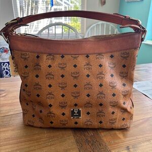 MCM Tan and Brown Monogram Shoulder Bag